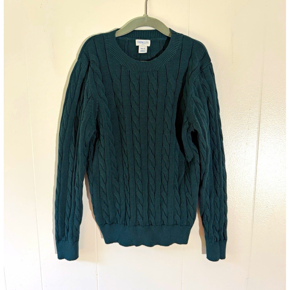 Crewcuts Boys Green Cable-Knit Crewneck Pullover Sweater Long Sleeve Size 7